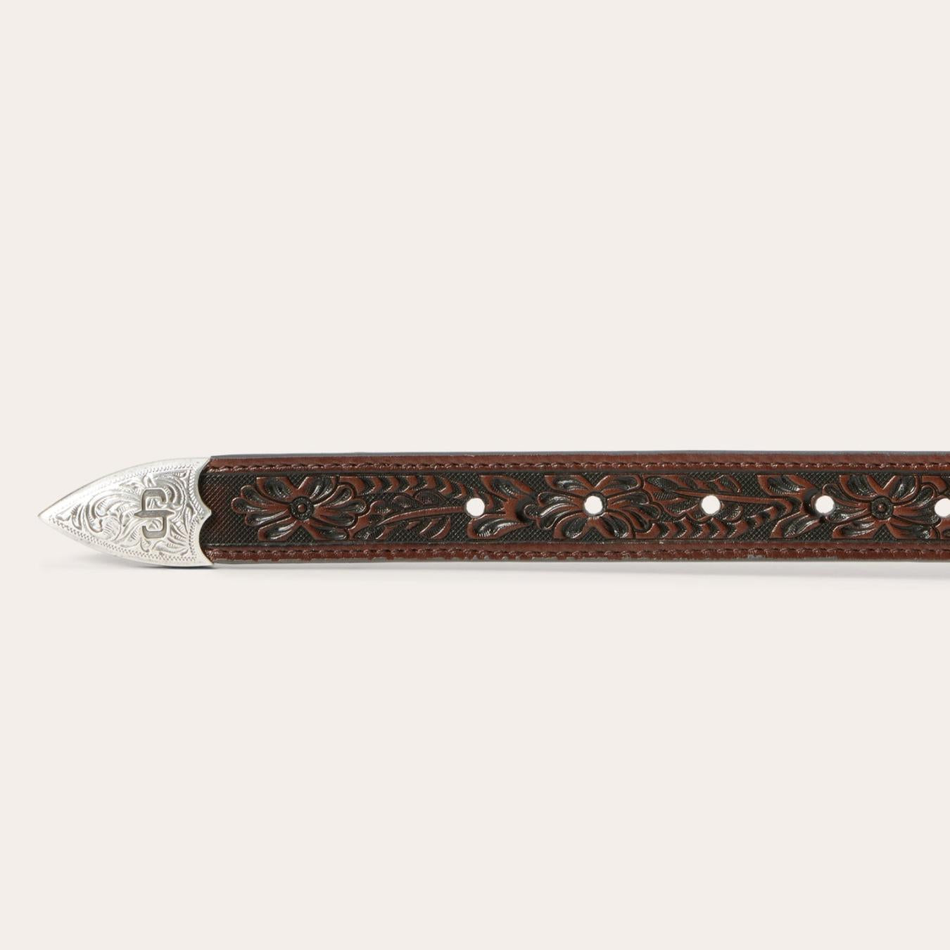 Men Belts | Stetson Croco Print Tooled Tapered Belt Brown/cognac