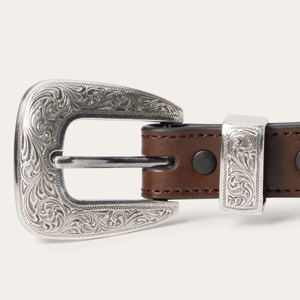 Men Belts | Stetson Croco Print Tooled Tapered Belt Brown/cognac