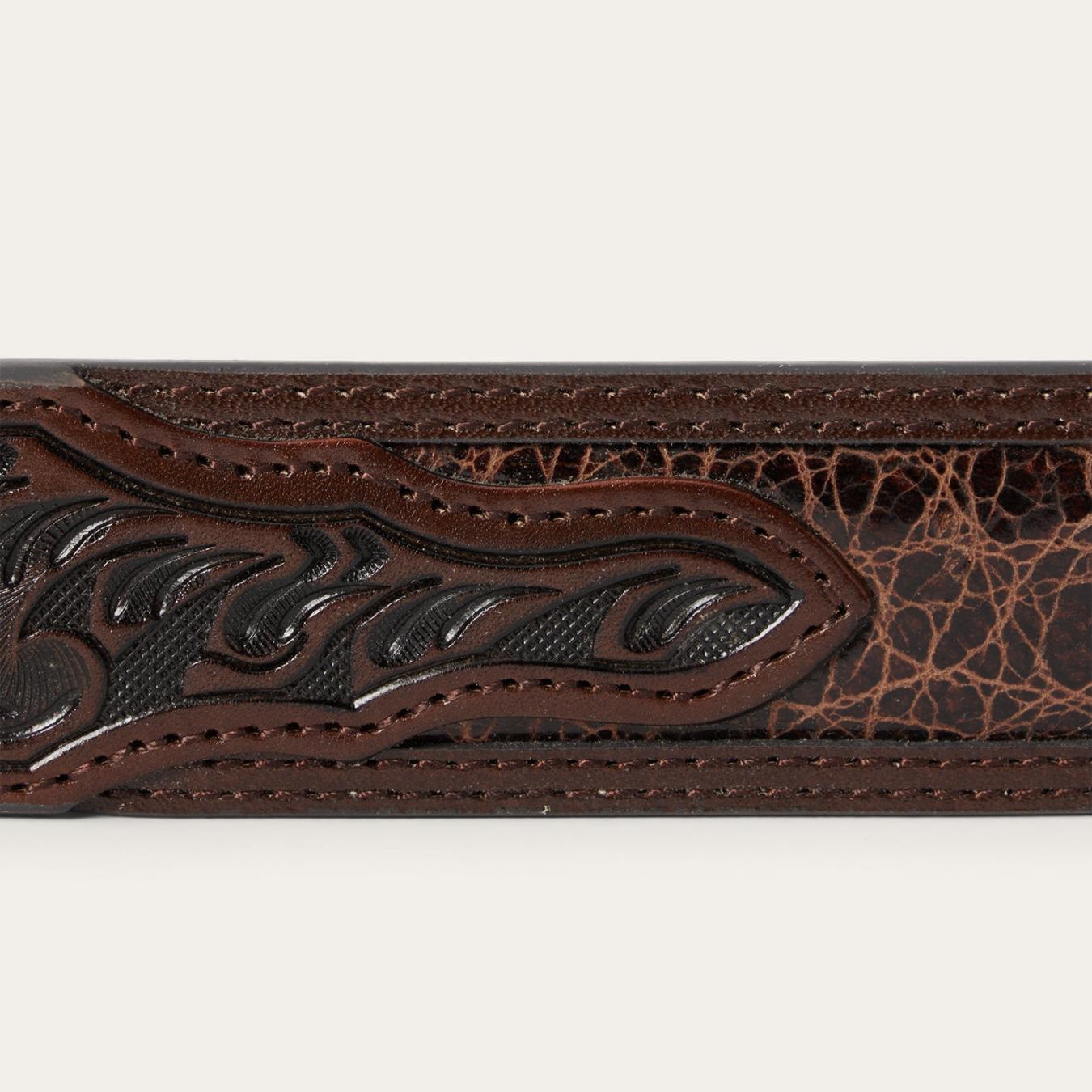 Men Belts | Stetson Croco Print Tooled Tapered Belt Brown/cognac