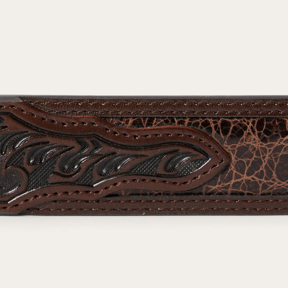 Men Belts | Stetson Croco Print Tooled Tapered Belt Brown/cognac