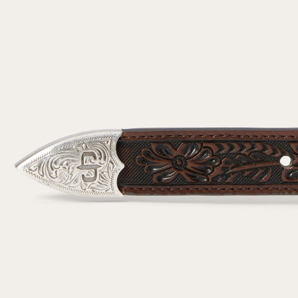 Men Belts | Stetson Croco Print Tooled Tapered Belt Brown/cognac