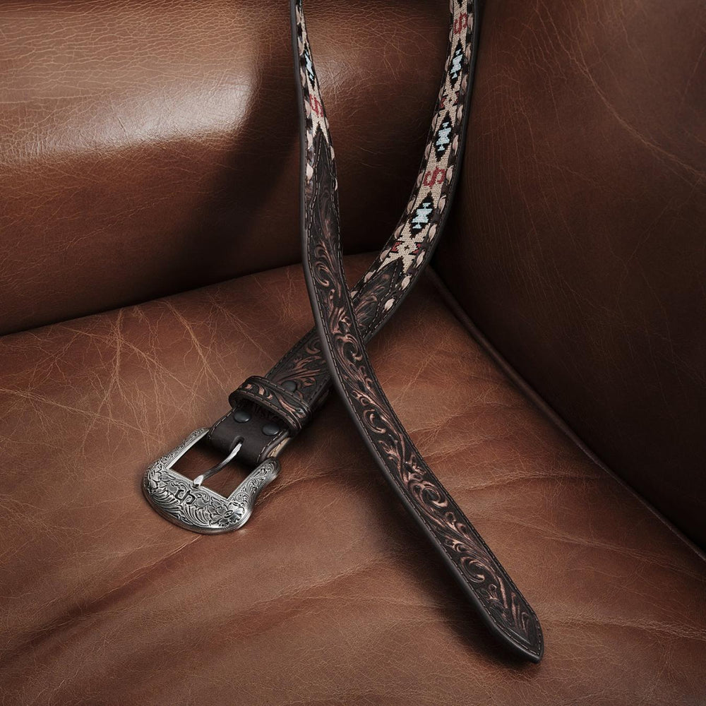 Men Belts | Stetson Embroidered Tooled Tab Belt Vintage Brown