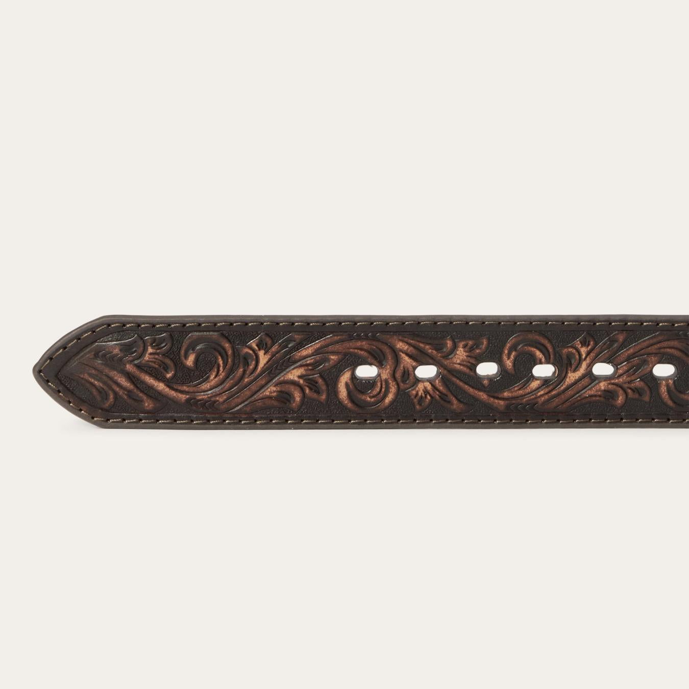 Men Belts | Stetson Embroidered Tooled Tab Belt Vintage Brown