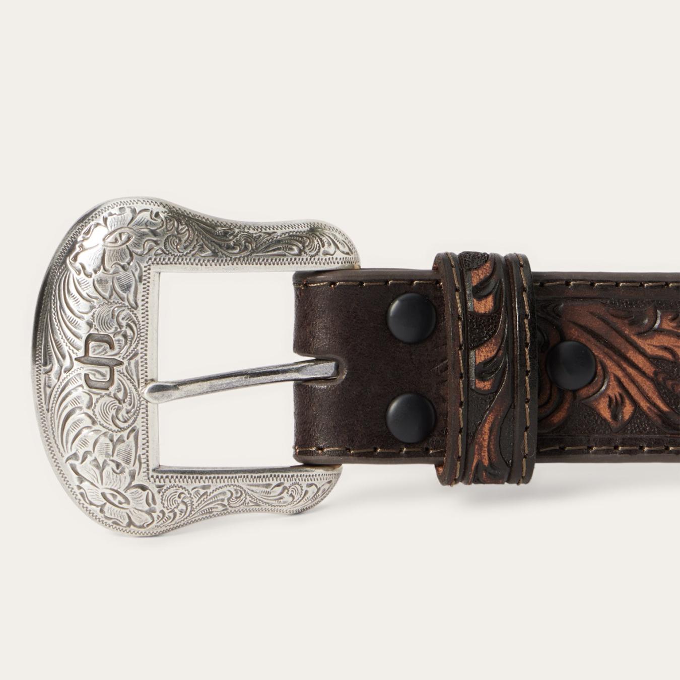 Men Belts | Stetson Embroidered Tooled Tab Belt Vintage Brown