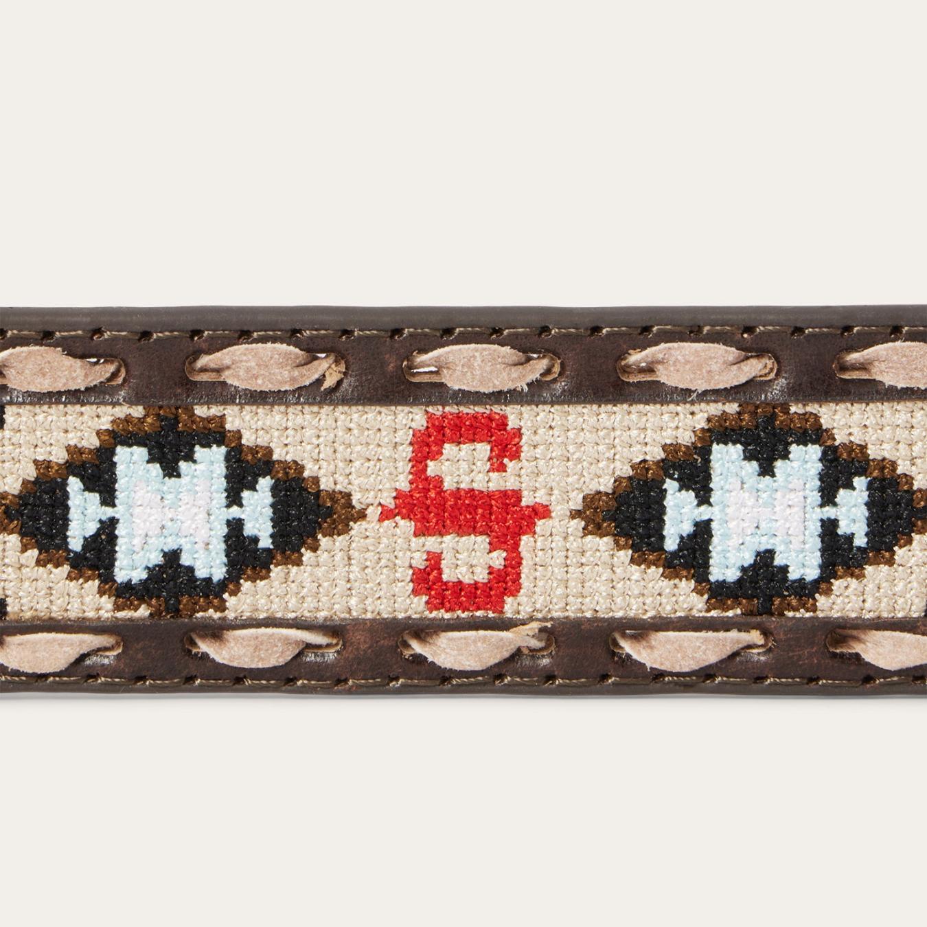 Men Belts | Stetson Embroidered Tooled Tab Belt Vintage Brown