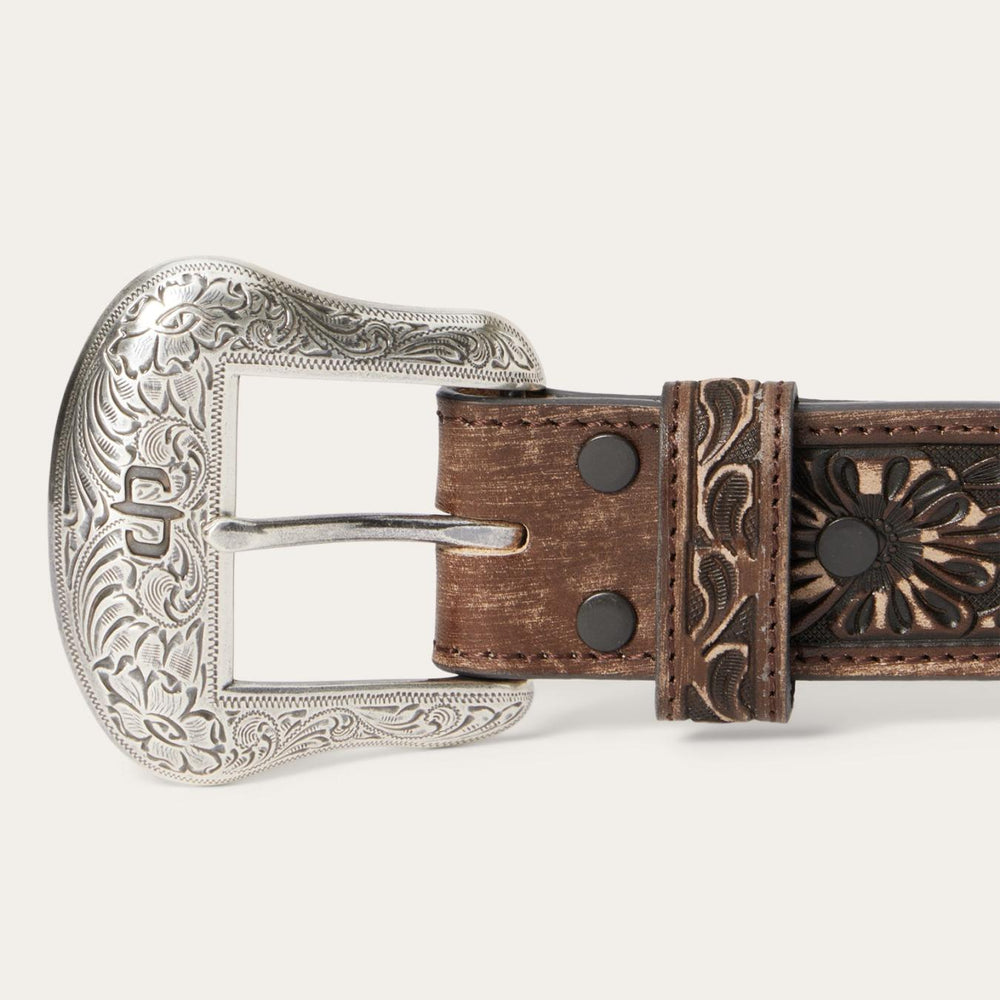 Men Belts | Stetson Hair-on-Hide Tooled Tab Belt Vintage/brown