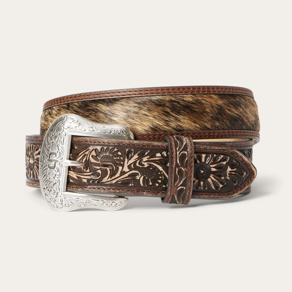 Men Belts | Stetson Hair-on-Hide Tooled Tab Belt Vintage/brown