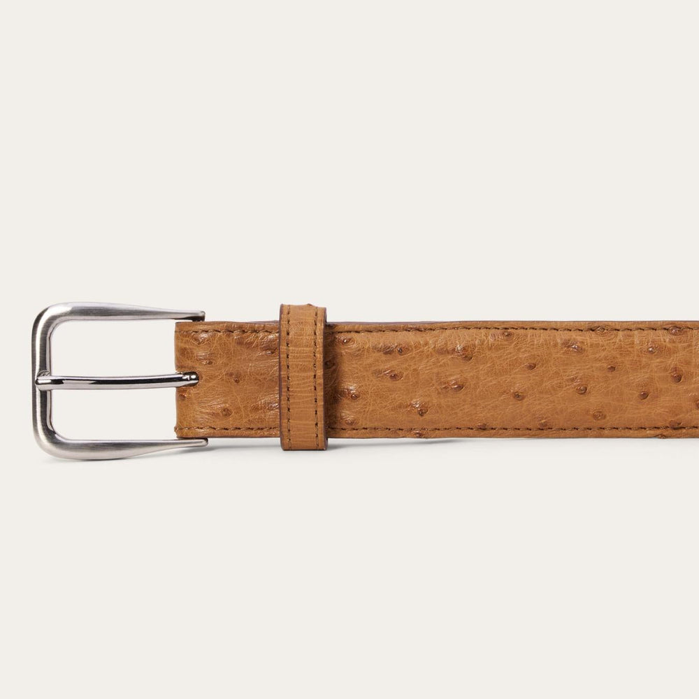 Men Belts | Stetson Ostrich Western Tab Belt - 1 1/4" Width Antique Cognac