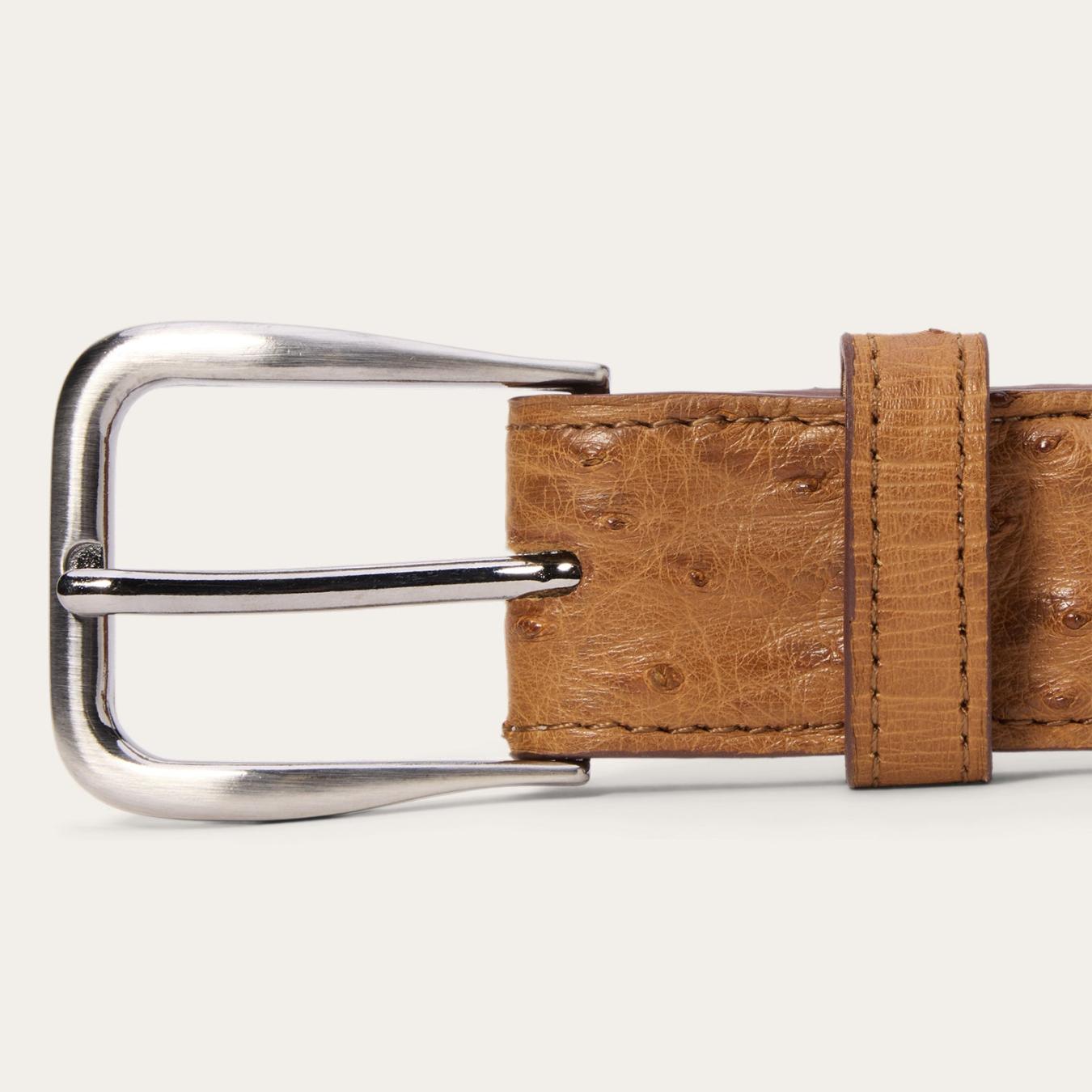 Men Belts | Stetson Ostrich Western Tab Belt - 1 1/4" Width Antique Cognac