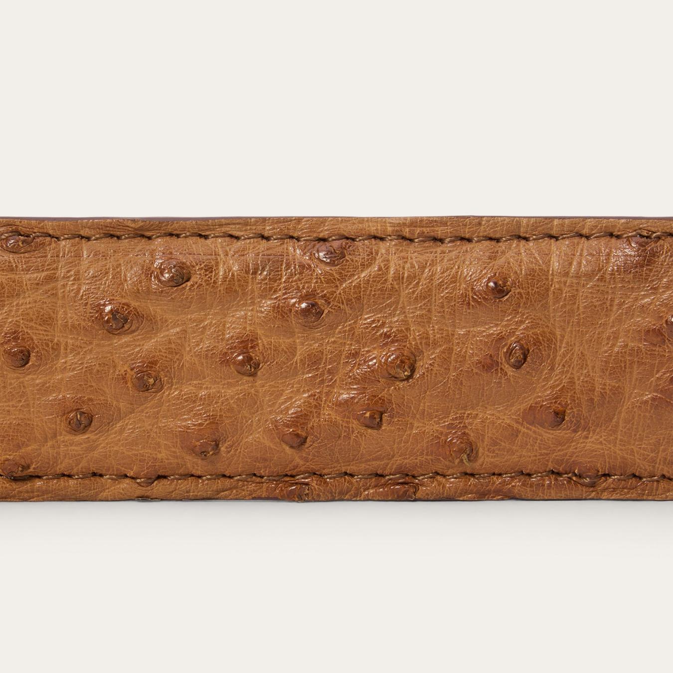 Men Belts | Stetson Ostrich Western Tab Belt - 1 1/4" Width Antique Cognac