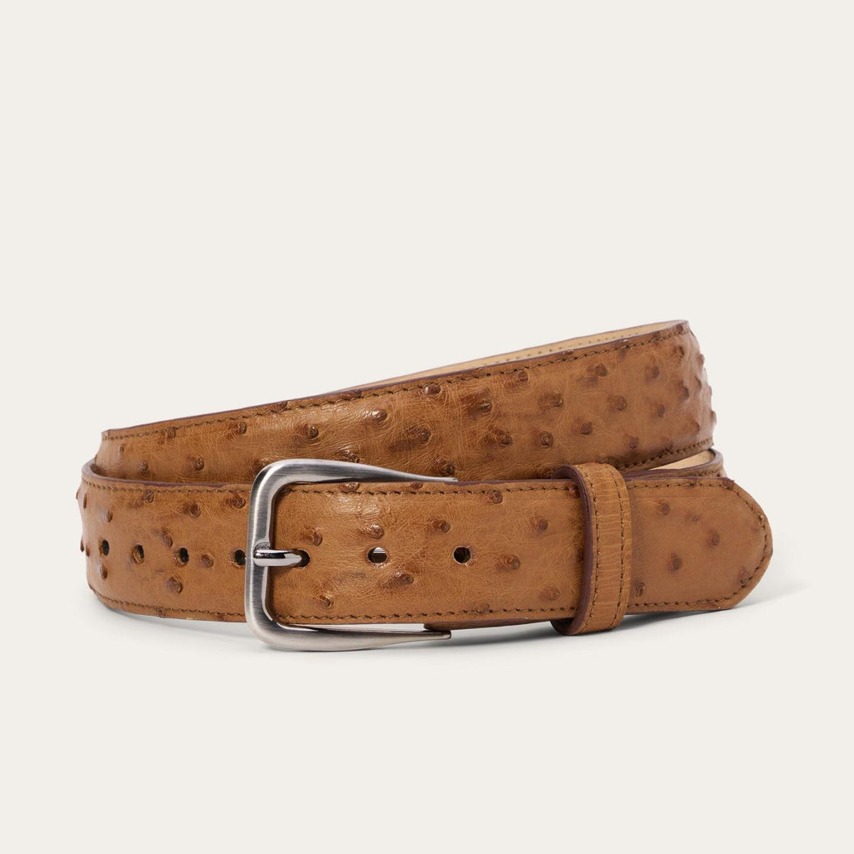 Men Belts | Stetson Ostrich Western Tab Belt - 1 1/4" Width Antique Cognac