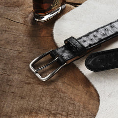 Men Belts | Stetson Ostrich Western Tab Belt - 1 1/4" Width Black Cowboy Classic