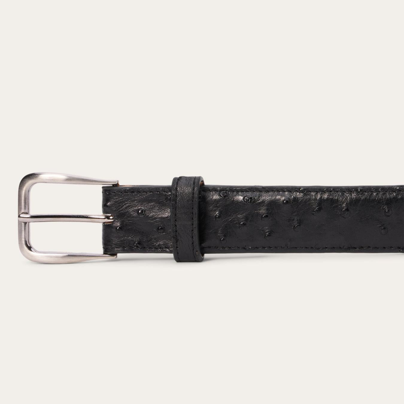 Men Belts | Stetson Ostrich Western Tab Belt - 1 1/4" Width Black Cowboy Classic