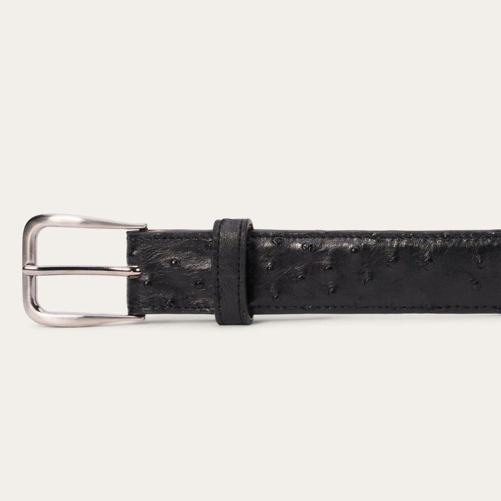 Men Belts | Stetson Ostrich Western Tab Belt - 1 1/4" Width Black Cowboy Classic