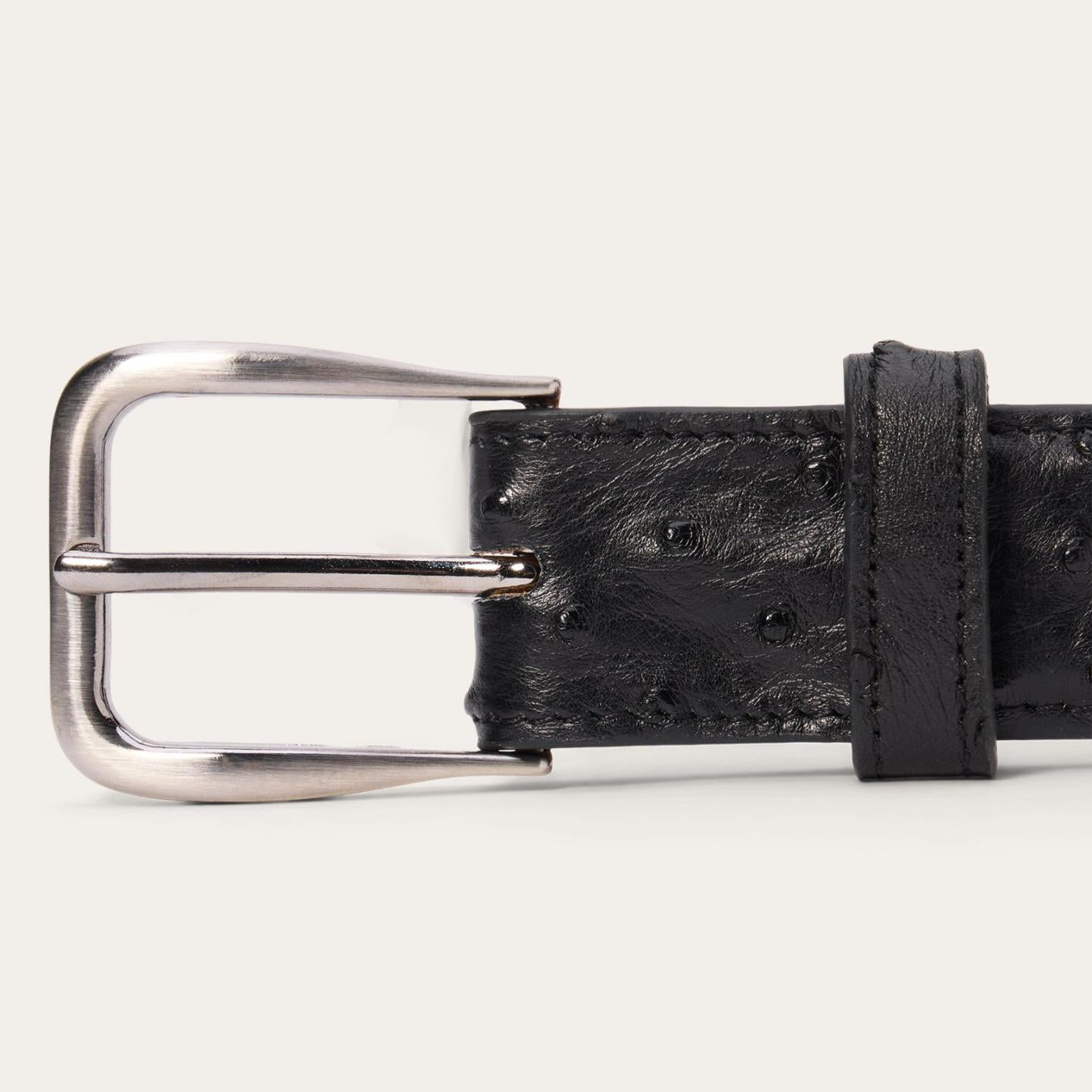 Men Belts | Stetson Ostrich Western Tab Belt - 1 1/4" Width Black Cowboy Classic