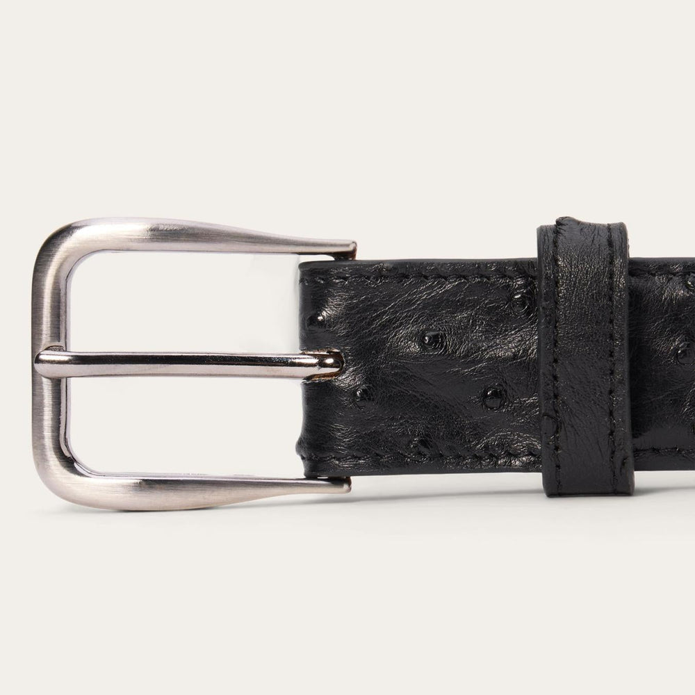 Men Belts | Stetson Ostrich Western Tab Belt - 1 1/4" Width Black Cowboy Classic