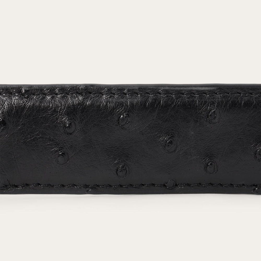 Men Belts | Stetson Ostrich Western Tab Belt - 1 1/4" Width Black Cowboy Classic