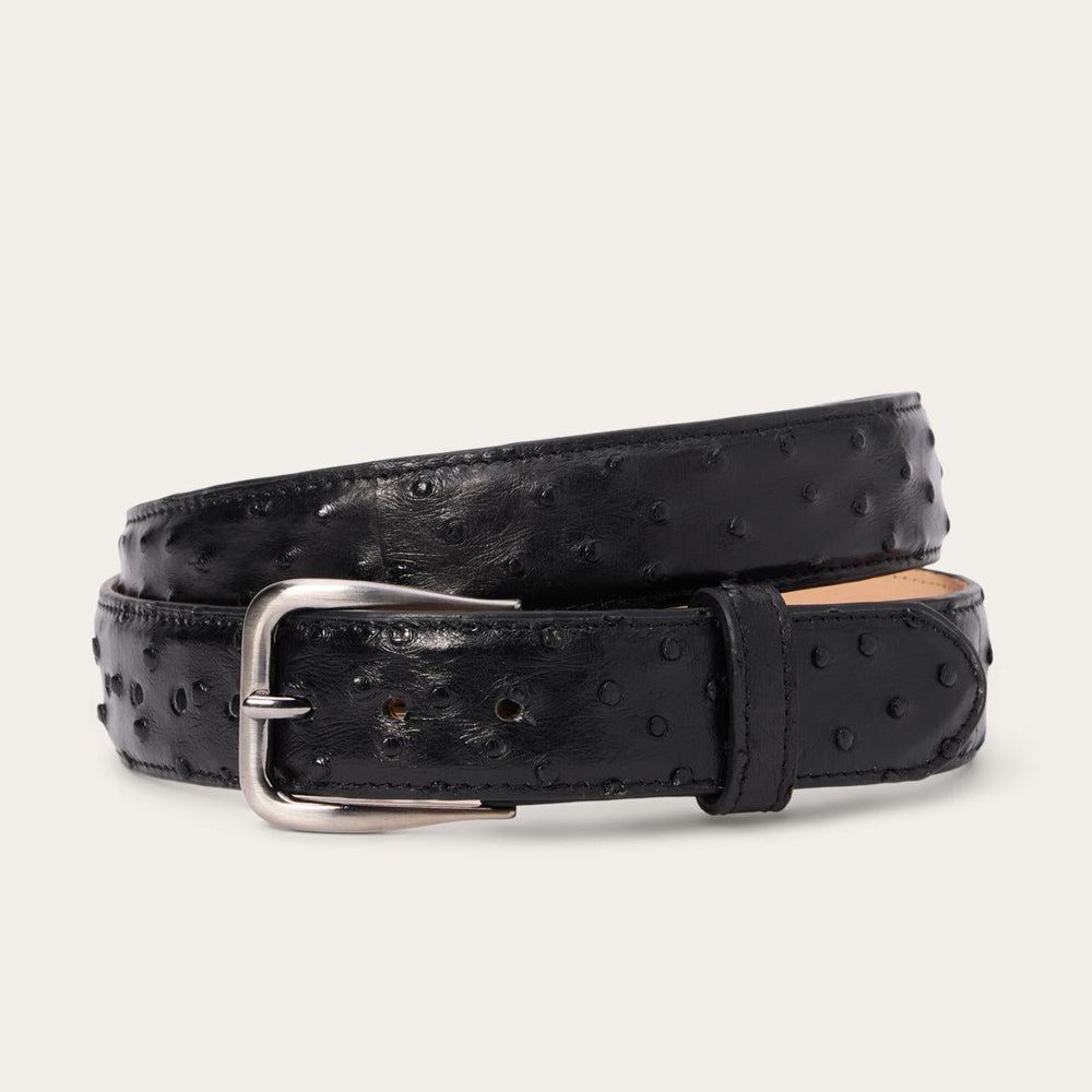 Men Belts | Stetson Ostrich Western Tab Belt - 1 1/4" Width Black Cowboy Classic