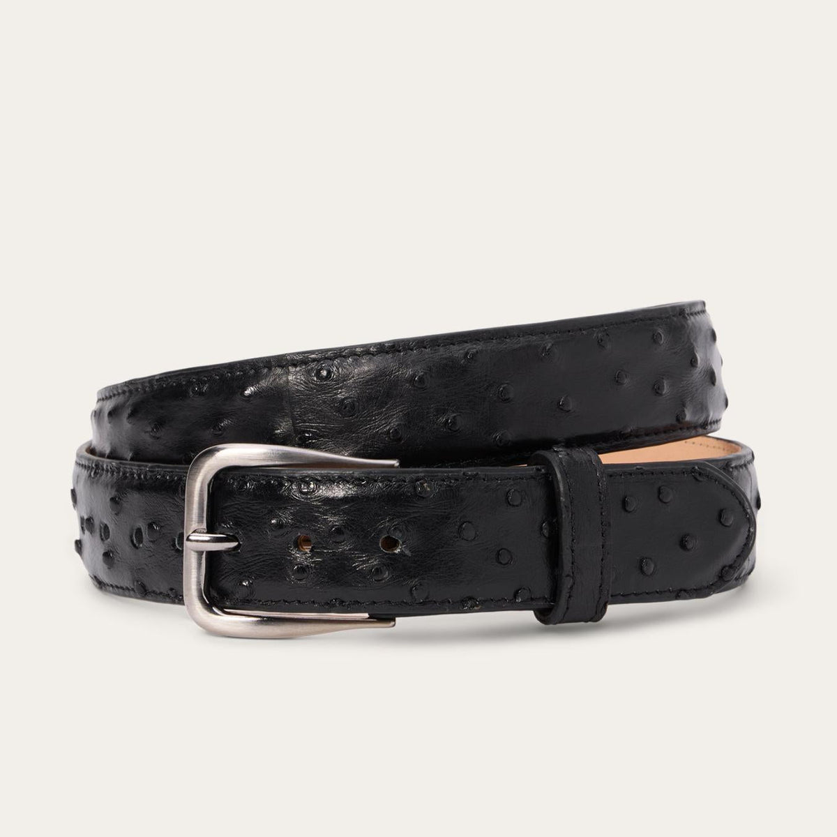 Men Belts | Stetson Ostrich Western Tab Belt - 1 1/4" Width Black Cowboy Classic