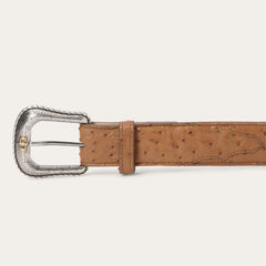 Men Belts | Stetson Ostrich Western Tab Belt Antique Cognac