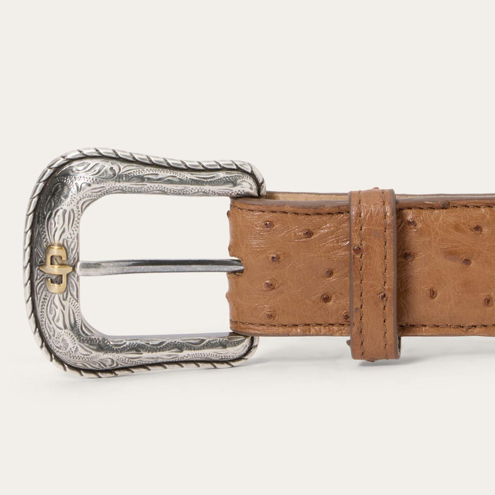 Men Belts | Stetson Ostrich Western Tab Belt Antique Cognac