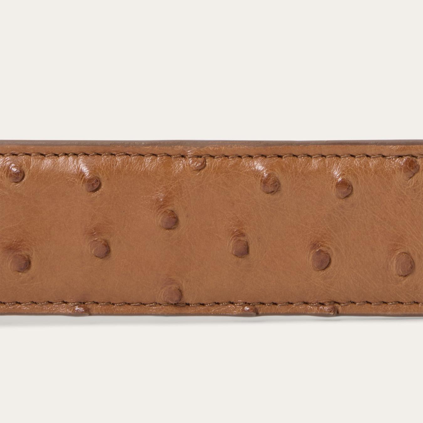 Men Belts | Stetson Ostrich Western Tab Belt Antique Cognac