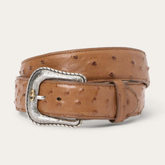 Men Belts | Stetson Ostrich Western Tab Belt Antique Cognac