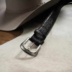 Men Belts | Stetson Ostrich Western Tab Belt Black