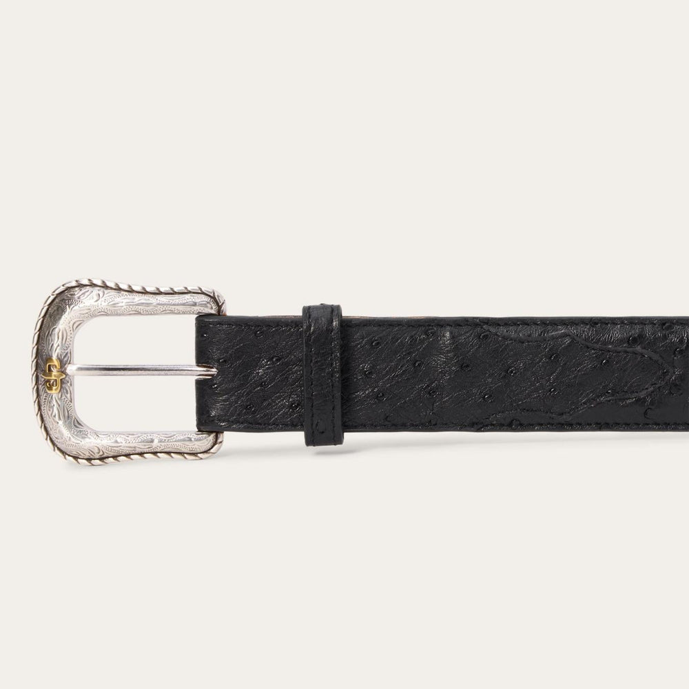 Men Belts | Stetson Ostrich Western Tab Belt Black