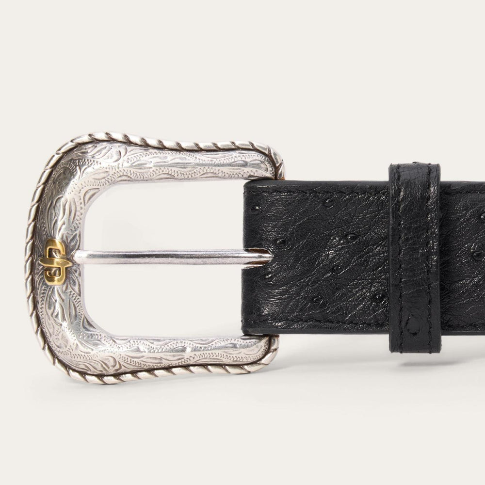 Men Belts | Stetson Ostrich Western Tab Belt Black