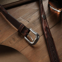 Men Belts | Stetson Pebble Leather Basket Weave Tabs Belt Natural/brown