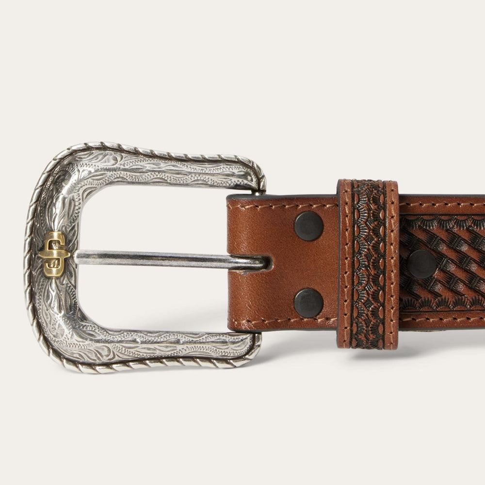 Men Belts | Stetson Pebble Leather Basket Weave Tabs Belt Natural/brown