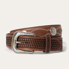 Men Belts | Stetson Pebble Leather Basket Weave Tabs Belt Natural/brown