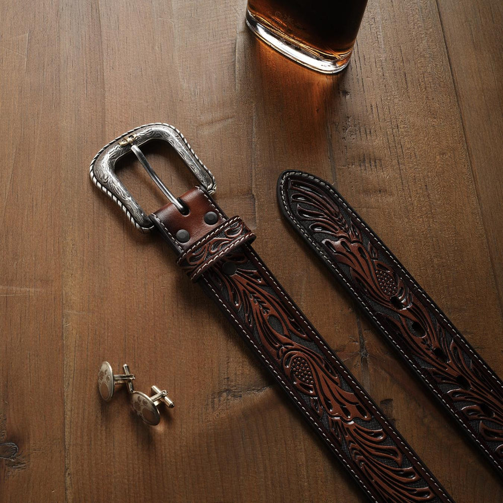Men Belts | Stetson Tooled Belt Dark Brown