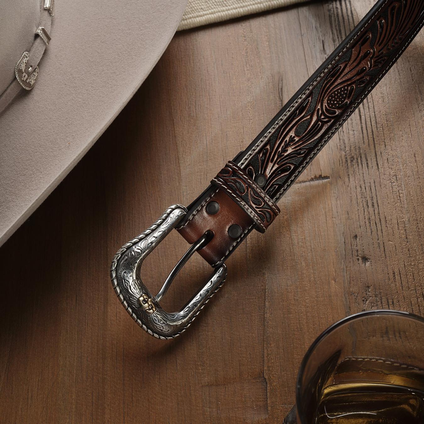 Men Belts | Stetson Tooled Belt Dark Brown
