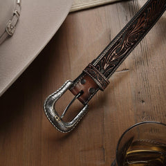 Men Belts | Stetson Tooled Belt Dark Brown