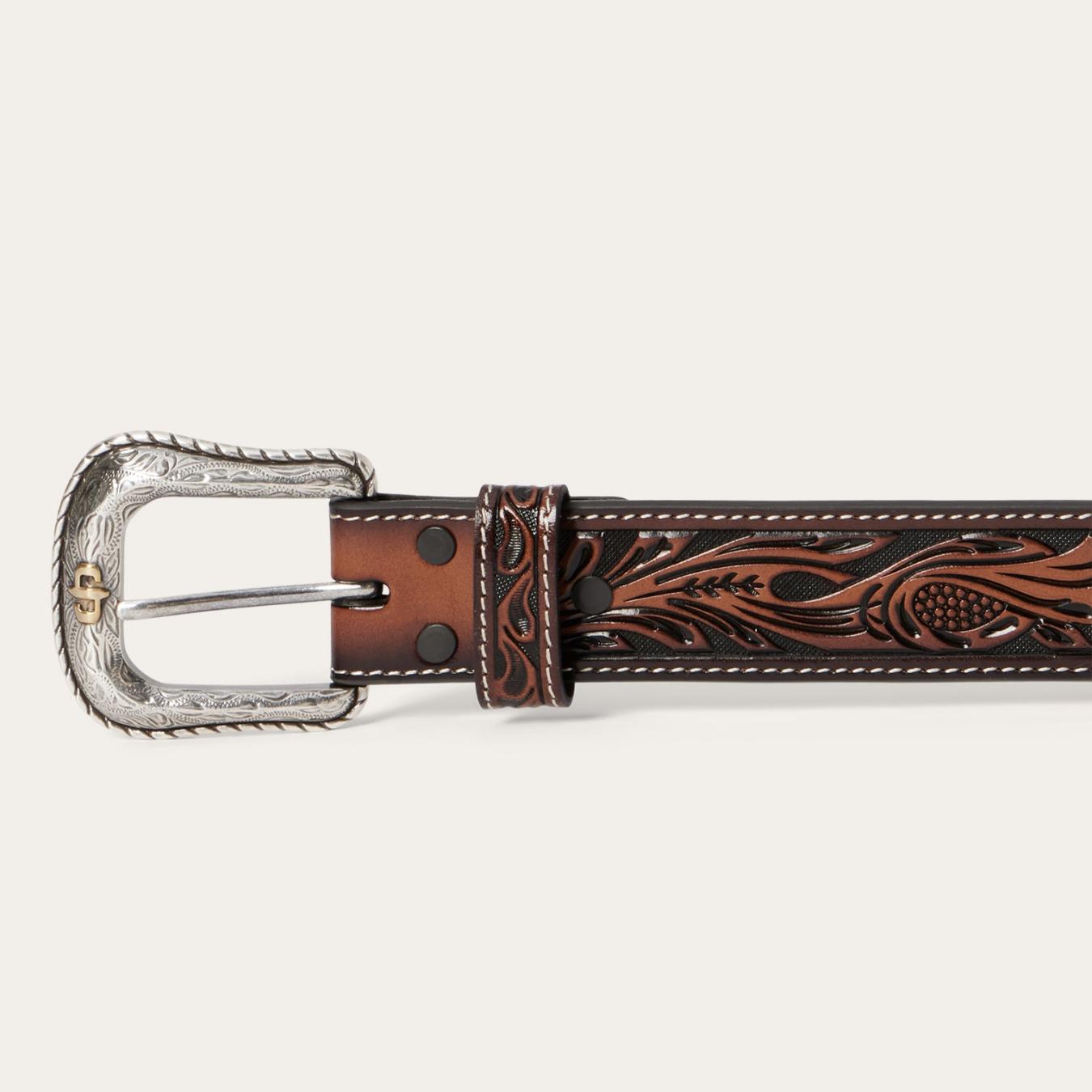 Men Belts | Stetson Tooled Belt Dark Brown
