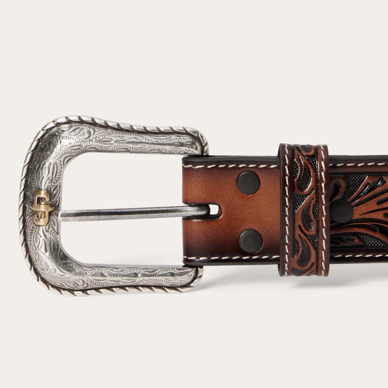 Men Belts | Stetson Tooled Belt Dark Brown