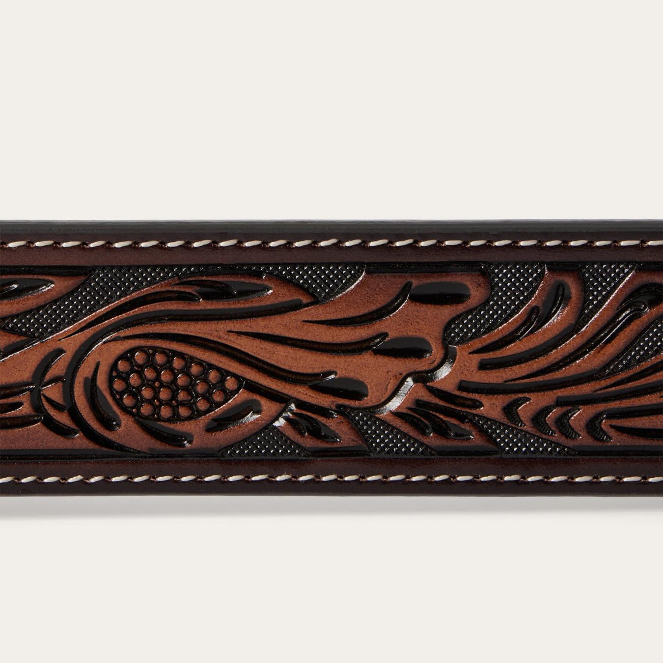 Men Belts | Stetson Tooled Belt Dark Brown