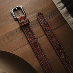 Men Belts | Stetson Tooled Tab Belt Cognac
