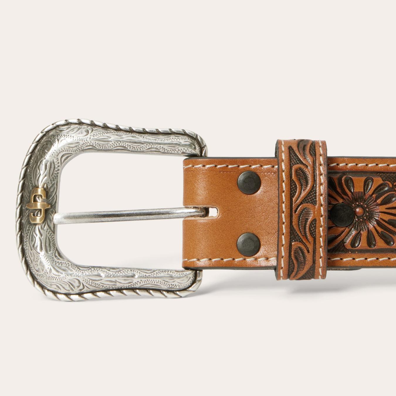 Men Belts | Stetson Tooled Tab Belt Cognac