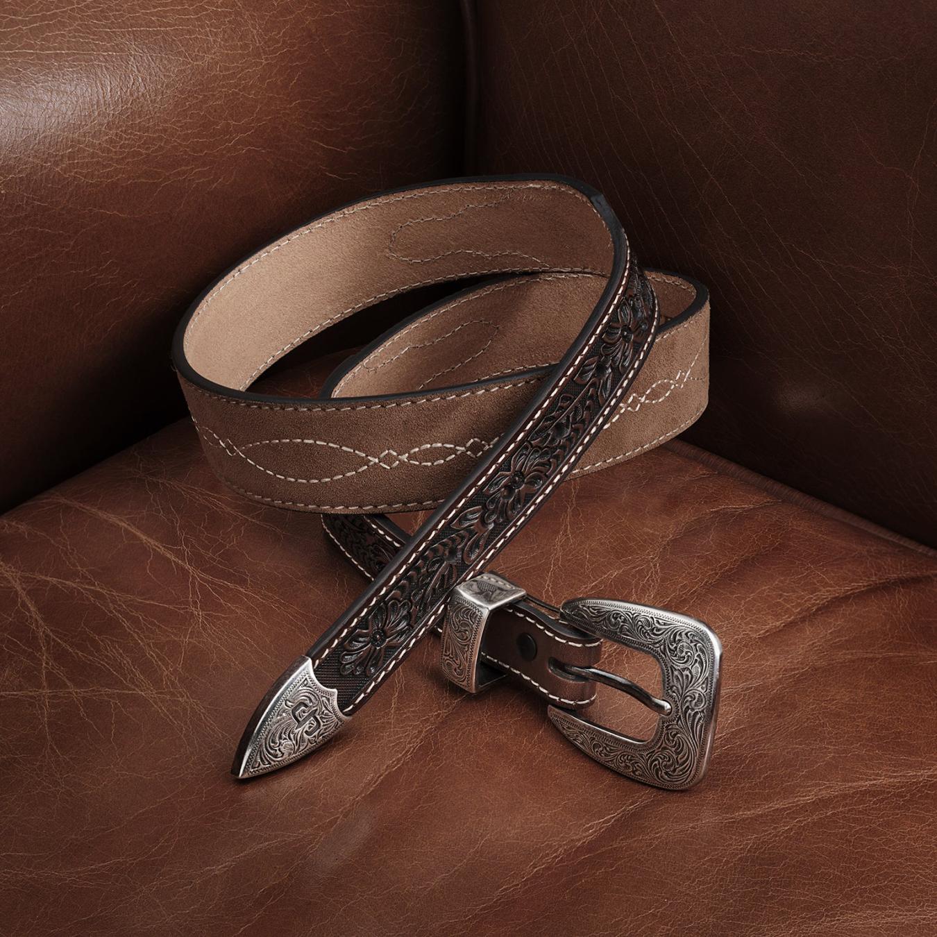 Men Belts | Stetson Tooled Tapered Belt Brown/sand