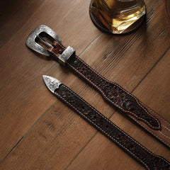 Men Belts | Stetson Tooled Tapered Belt Brown/sand