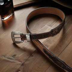Men Belts | Stetson Tooled Tapered Belt Brown/sand