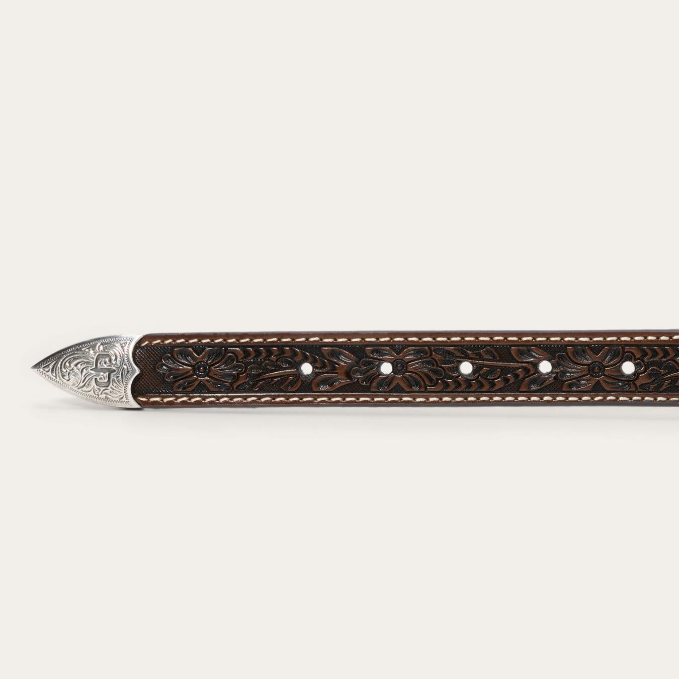 Men Belts | Stetson Tooled Tapered Belt Brown/sand