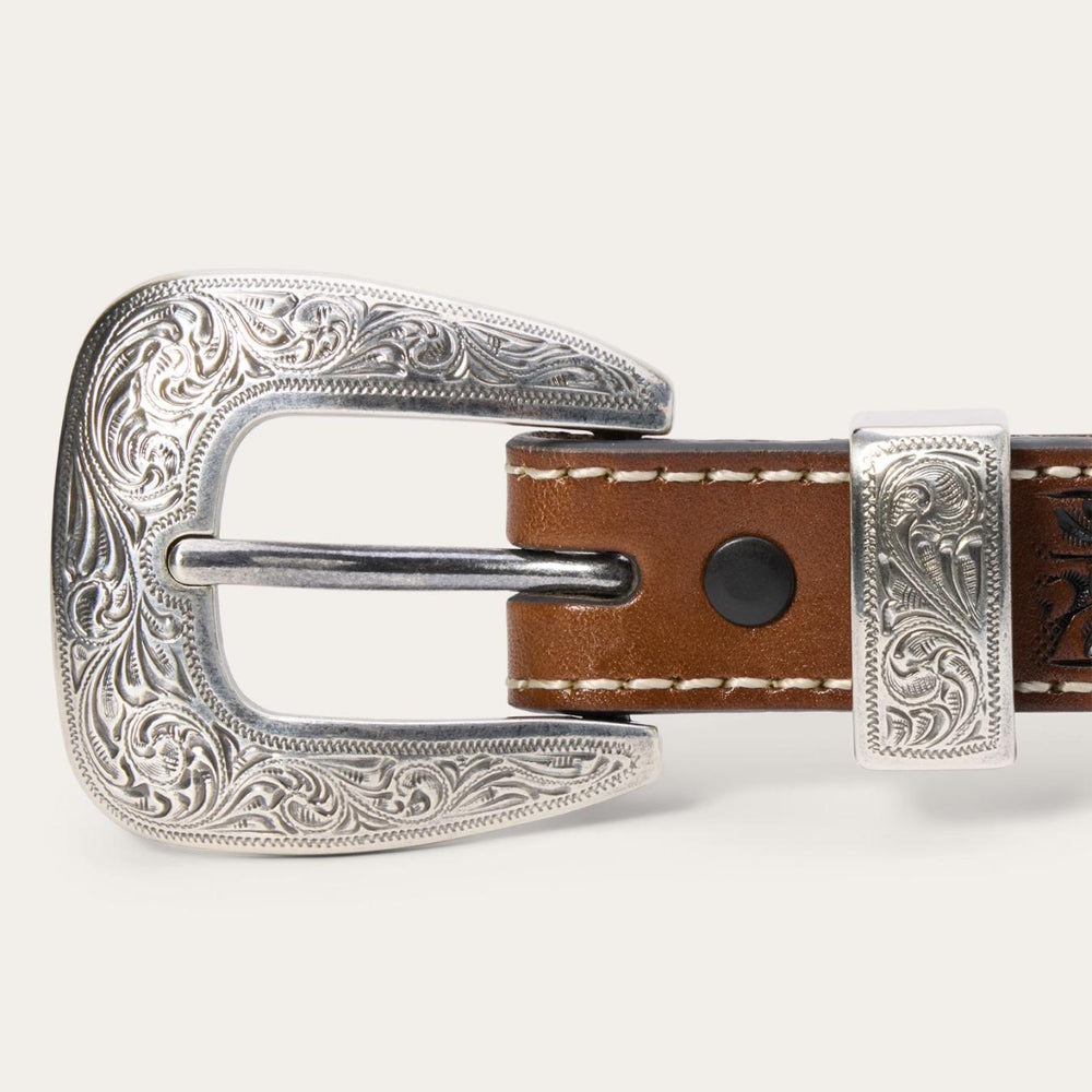 Men Belts | Stetson Tooled Tapered Belt Brown/sand