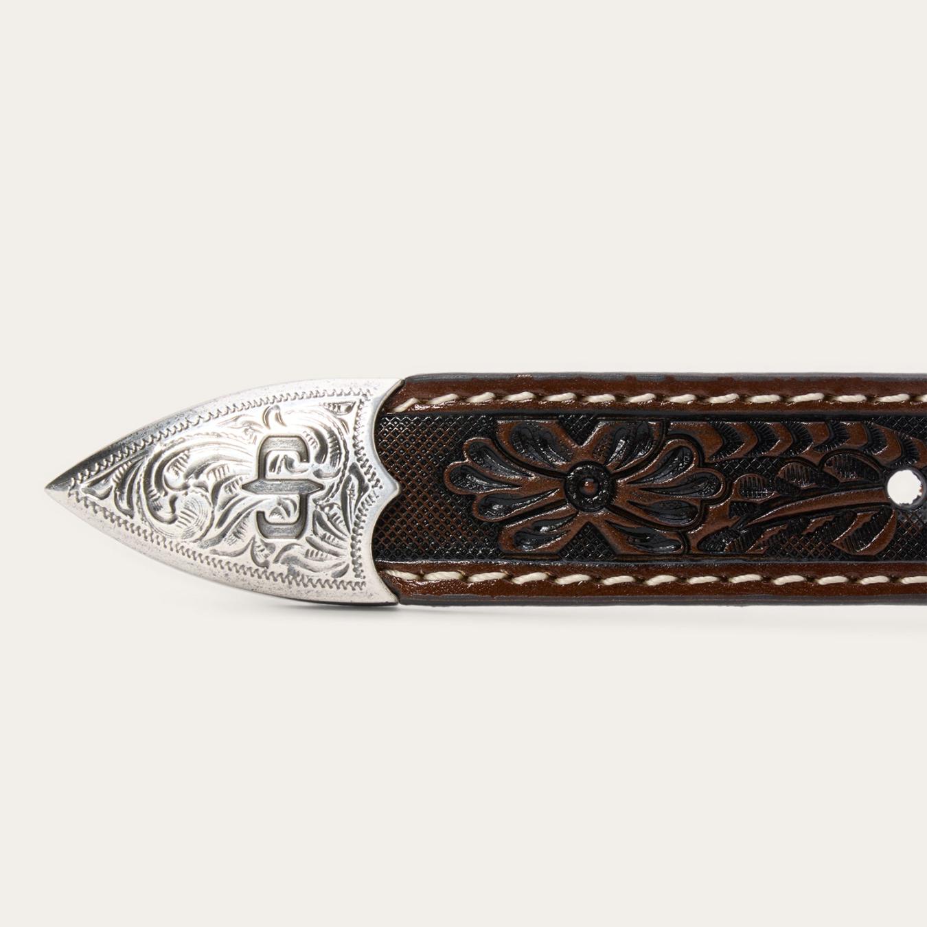 Men Belts | Stetson Tooled Tapered Belt Brown/sand