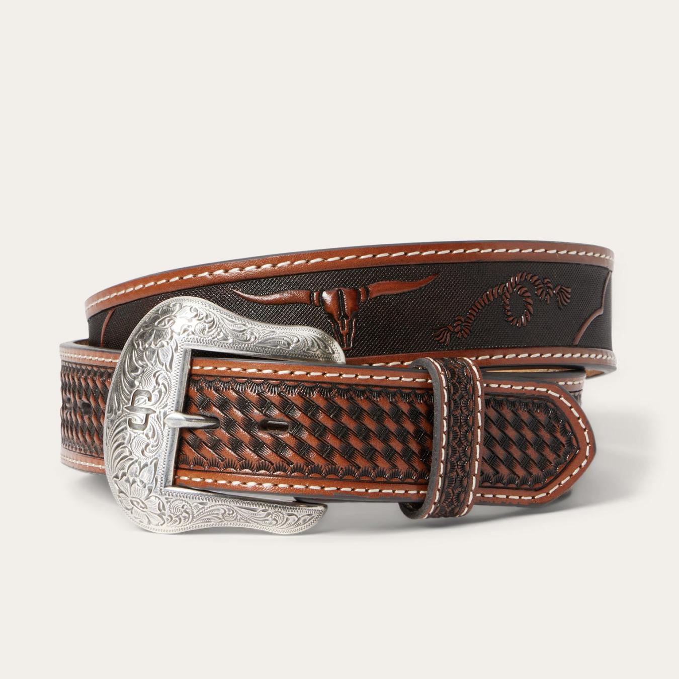 Men Belts | Stetson Western Icons Tooled Belt Cognac