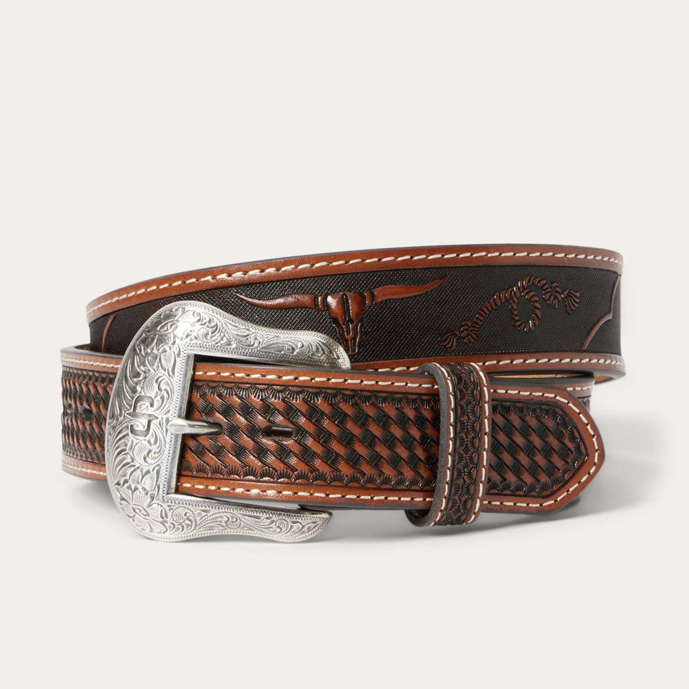 Men Belts | Stetson Western Icons Tooled Belt Cognac