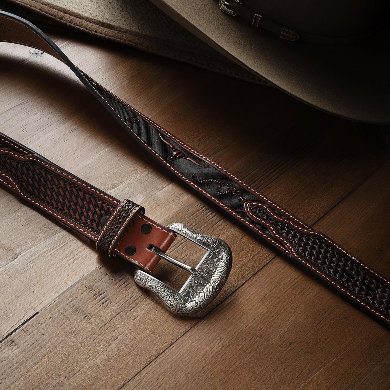 Men Belts | Stetson Western Icons Tooled Belt Cognac